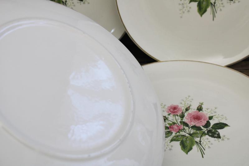 photo of Queen's Rose 1950s vintage china, set of 10 dinner plates w/ pretty cottage chic floral #8