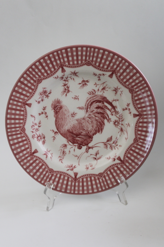 photo of Queen's Ware red rooster gingham plaid toile transferware china dinner plate  #1