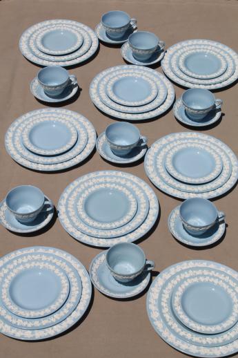 photo of Queen's ware Wedgwood china lavender blue w/ cream embossed grapes complete set for 8 #1