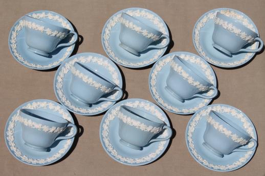 photo of Queen's ware Wedgwood china lavender blue w/ cream embossed grapes complete set for 8 #2