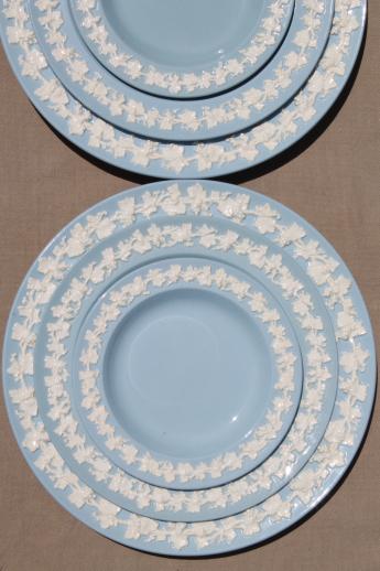 photo of Queen's ware Wedgwood china lavender blue w/ cream embossed grapes complete set for 8 #5