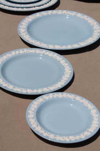 photo of Queen's ware Wedgwood china lavender blue w/ cream embossed grapes complete set for 8 #6