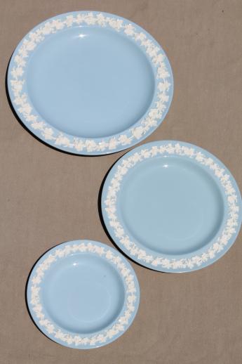 photo of Queen's ware Wedgwood china lavender blue w/ cream embossed grapes complete set for 8 #8