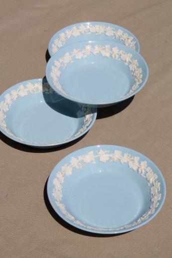 photo of Queen's ware Wedgwood china lavender blue w/ cream embossed grapes fruit bowls #1