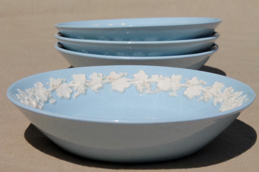 photo of Queen's ware Wedgwood china lavender blue w/ cream embossed grapes fruit bowls #6