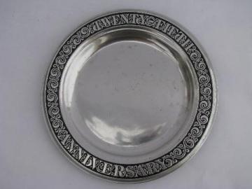 catalog photo of RWP mark, vintage Wilton Armetale pewter plate, 25th anniversary