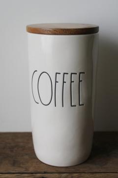 catalog photo of Rae Dunn COFFEE ceramic canister w/ wood lid, modern farmhouse kitchen storage 