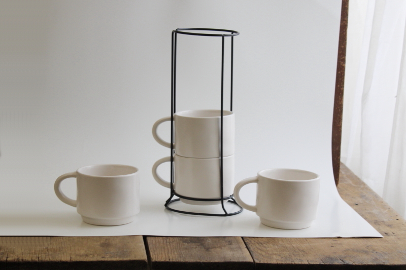 photo of Rae Dunn Coffee mugs set stacking cups w/ wire rack, large stackable mugs #3