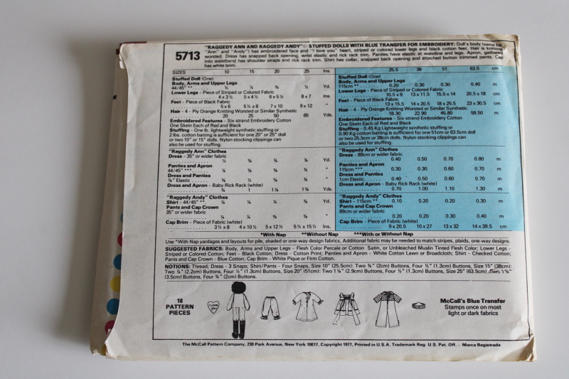 photo of Raggedy Ann & Andy rag dolls to sew in four sizes, 70s vintage sewing pattern #3