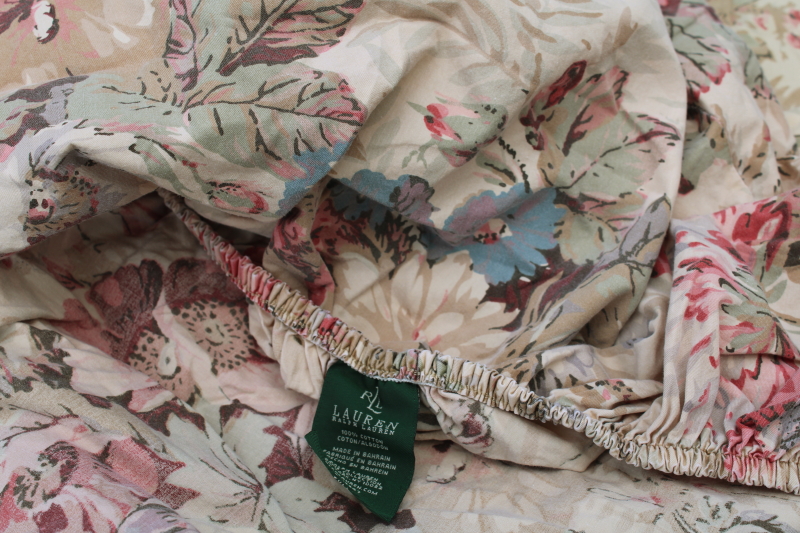 photo of Ralph Lauren Coastal Garden vintage floral print fitted sheet, full size double bed sheet  #1