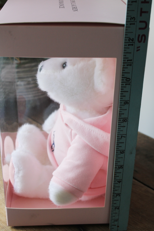 photo of Ralph Lauren Romance teddy bear in box, Polo logo pink hoodie sweater  #7