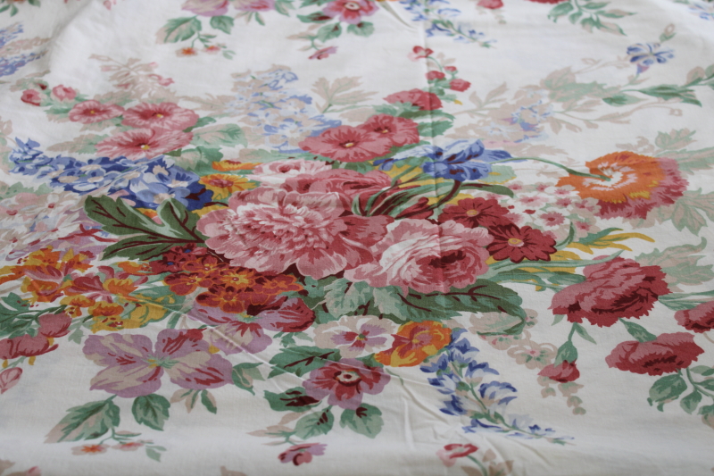 photo of Ralph Lauren Southampton floral print all cotton fabric, vintage flat full bed sheet #1