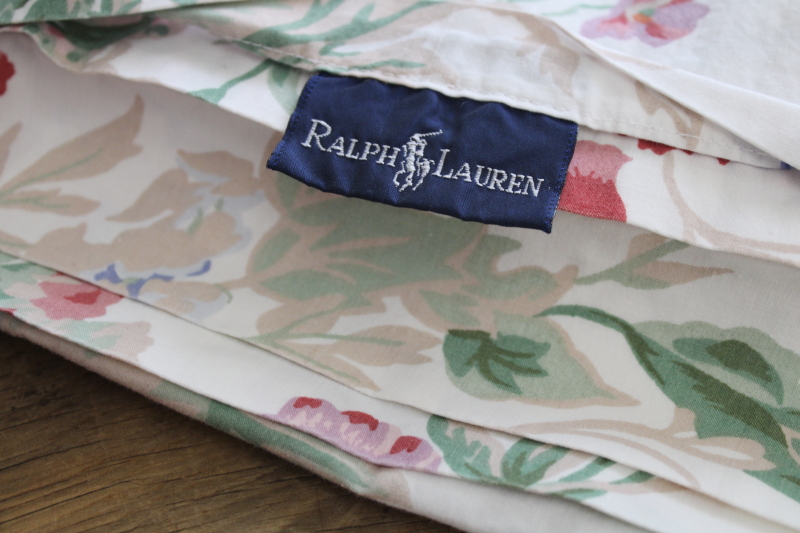 photo of Ralph Lauren Southampton floral print all cotton fabric, vintage flat full bed sheet #2