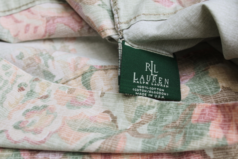 photo of Ralph Lauren vintage floral print cotton pillowcases standard size, Squires Path flowers on green  #4