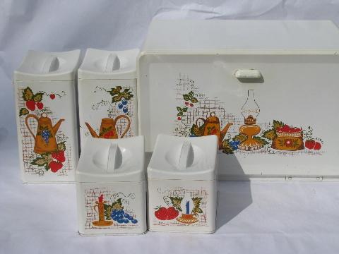 photo of Ransberg metal kitchenware, kitchen canisters / breadbox set, 1950s vintage #1