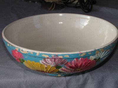 photo of Ransburg pottery vintage stoneware bowl, flowers #1