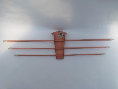 photo of Ransburg vintage kitchen towel hanger bars rack, painted flowers on pink #4