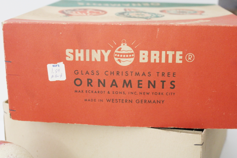 photo of Rare BIG vintage Shiny Brite glass window ball Christmas ornaments in box Western Germany #6