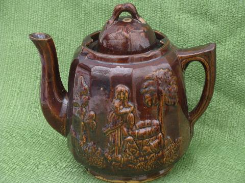 photo of Rebecca at the Well coffee & tea pot 1840s antique yellow ware pottery #6