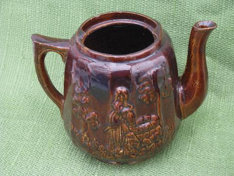 photo of Rebecca at the Well coffee & tea pot 1840s antique yellow ware pottery #9