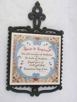 catalog photo of Recipe for Happiness vintage tile / cast iron kitchen trivet, Berggren