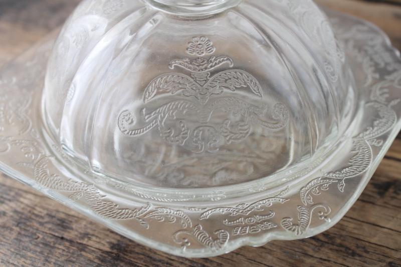 photo of Recollection pattern crystal clear glass round covered butter dish plate w/ dome lid #5