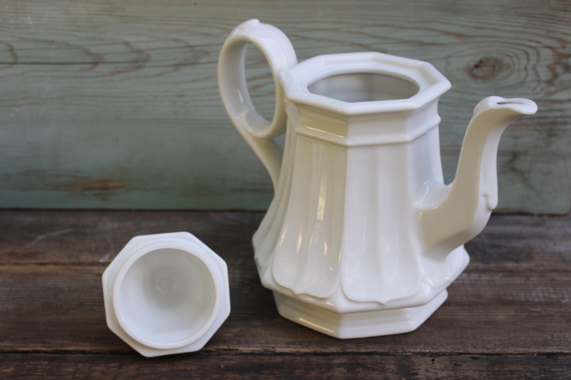 photo of Red Cliff all white ironstone china, vintage tea set, pot, cream & sugar w/ tray  #4