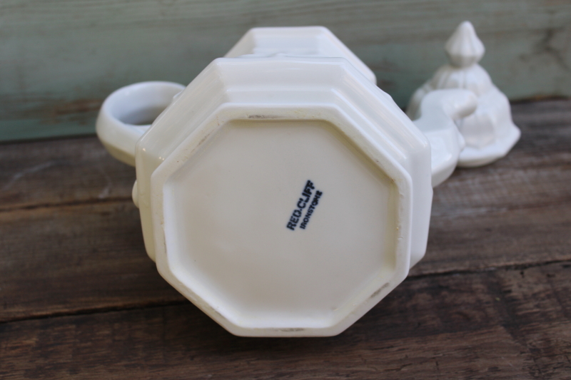 photo of Red Cliff all white ironstone china, vintage tea set, pot, cream & sugar w/ tray  #5
