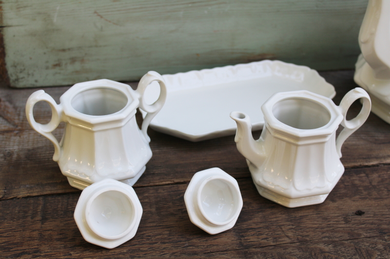 photo of Red Cliff all white ironstone china, vintage tea set, pot, cream & sugar w/ tray  #6