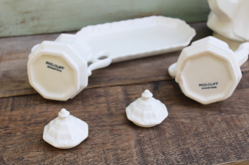 photo of Red Cliff all white ironstone china, vintage tea set, pot, cream & sugar w/ tray  #7