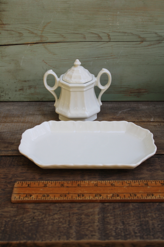 photo of Red Cliff all white ironstone china, vintage tea set, pot, cream & sugar w/ tray  #8