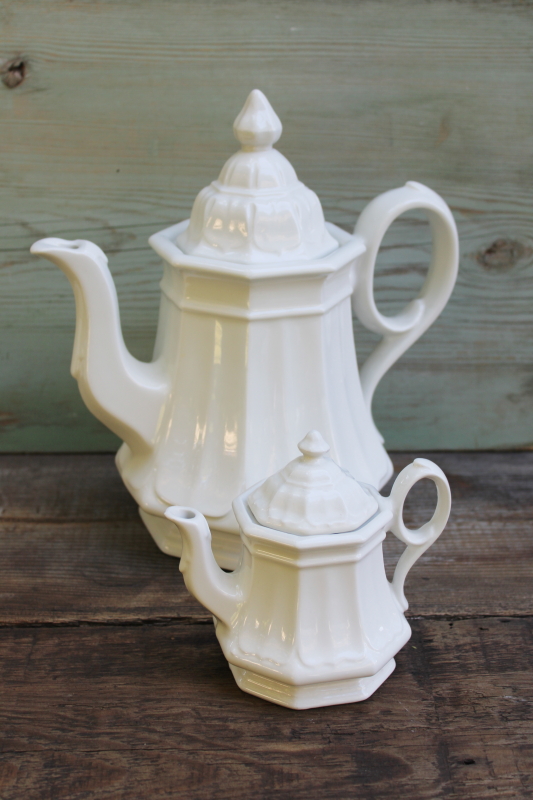 photo of Red Cliff all white ironstone china, vintage tea set, pot, cream & sugar w/ tray  #11