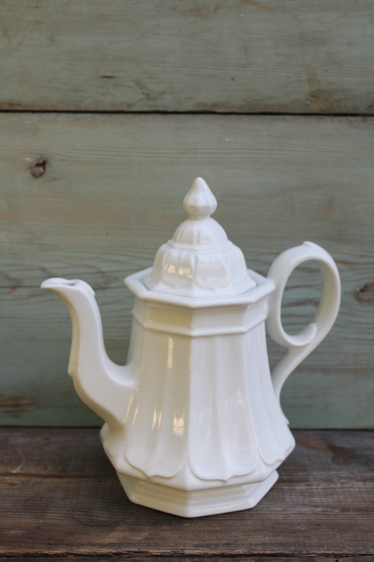 photo of Red Cliff all white ironstone china, vintage tea set, pot, cream & sugar w/ tray  #12