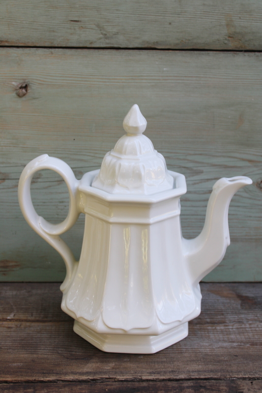 photo of Red Cliff all white ironstone china, vintage tea set, pot, cream & sugar w/ tray  #13