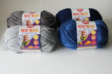 catalog photo of Red Heart Heat Wave acrylic yarn lot, blue & gray new 3.5 ounce skeins 