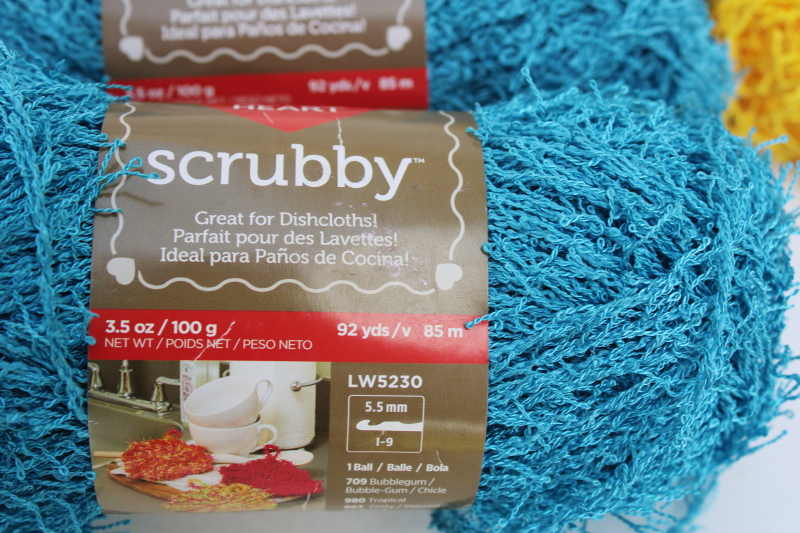 photo of Red Heart Scrubby textured yarn lot, duckie rubber ducky yellow & ocean aqua blue #2