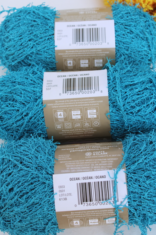 photo of Red Heart Scrubby textured yarn lot, duckie rubber ducky yellow & ocean aqua blue #3