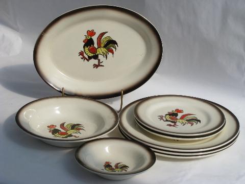 photo of Red Rooster vintage Metlox Poppy Trail pottery dishes lot #1