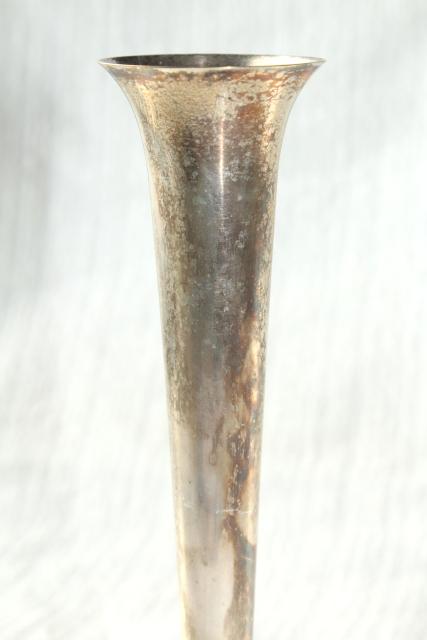 photo of Reed & Barton silverplate bud vase for a single flower, tarnished vintage silver #5