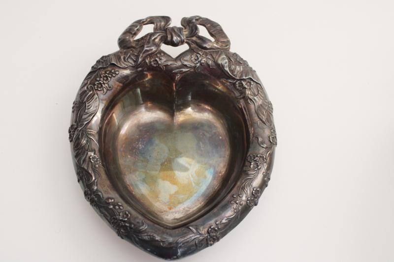 photo of Reed & Barton vintage silver plate Valentine heart shaped trinket dish #1