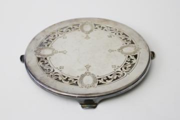 catalog photo of Reed & Barton vintage silver plate trivet w/ pierced design, tea kettle trivet