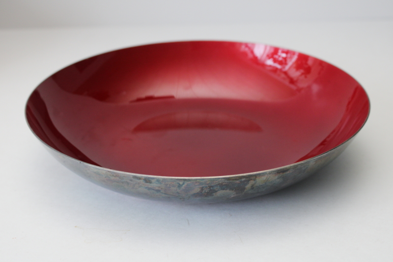 photo of Reed & Barton classic red enamel silver plated bowl, tarnished vintage silverplate  #1