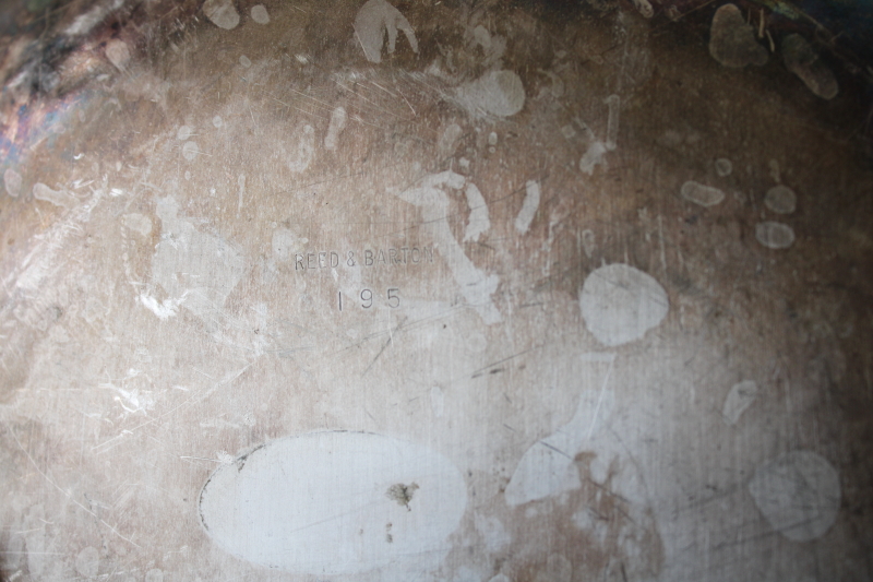 photo of Reed & Barton classic red enamel silver plated bowl, tarnished vintage silverplate #3