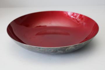 catalog photo of Reed & Barton classic red enamel silver plated bowl, tarnished vintage silverplate 
