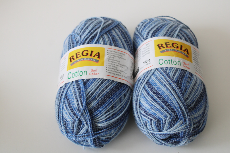 photo of Regia Cotton sock yarn surf color shades of blue, lot of two 100 gram balls same dye lot  #1