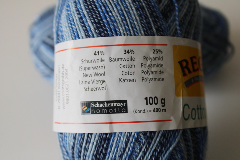 photo of Regia Cotton sock yarn surf color shades of blue, lot of two 100 gram balls same dye lot  #4