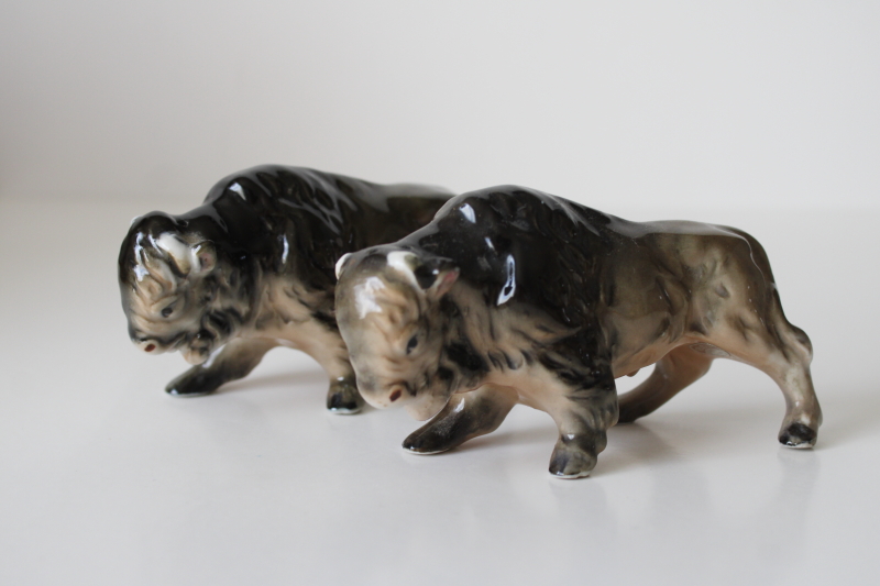 photo of Relco Japan vintage ceramic S&P shakers bison buffalo tiny china figurines  #1
