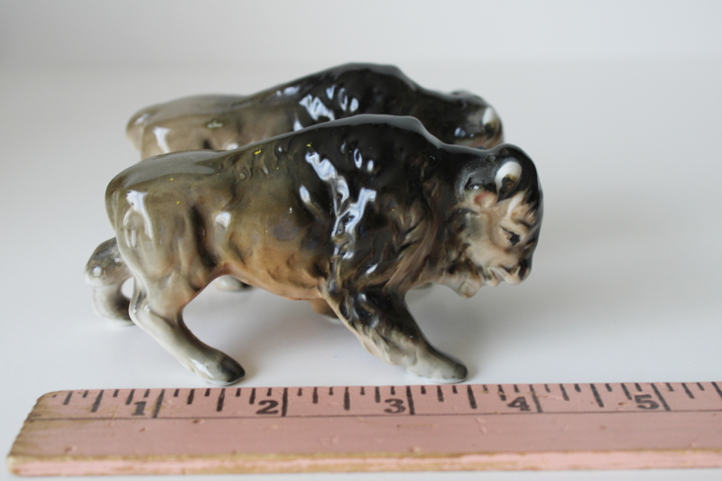 photo of Relco Japan vintage ceramic S&P shakers bison buffalo tiny china figurines #3