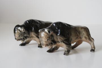 catalog photo of Relco Japan vintage ceramic S&P shakers bison buffalo tiny china figurines 
