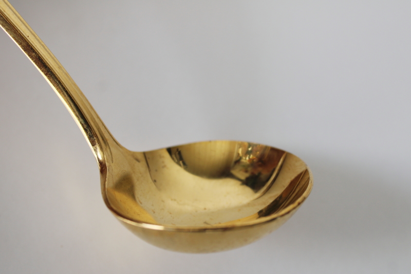 photo of Retroneu Christmas holly sauce or gravy serving ladle, cloisonne gold electroplate #3